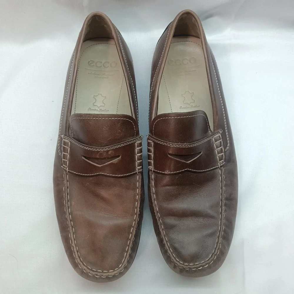 ECCO Mens 46‎ US 13 Brown Leather Penny Loafers Driving Moccasins Casual Office